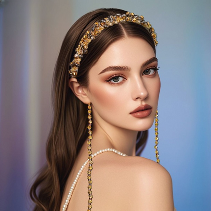 Fairy Gold Tassel Luxury Rhinestone Headband – Retro Crystal Beaded Hair Accessory
