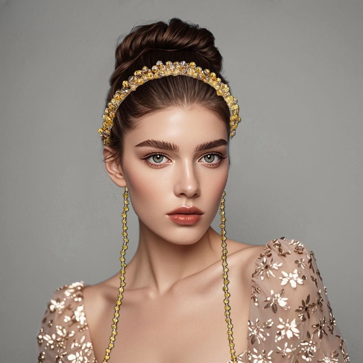 Fairy Gold Tassel Luxury Rhinestone Headband – Retro Crystal Beaded Hair Accessory