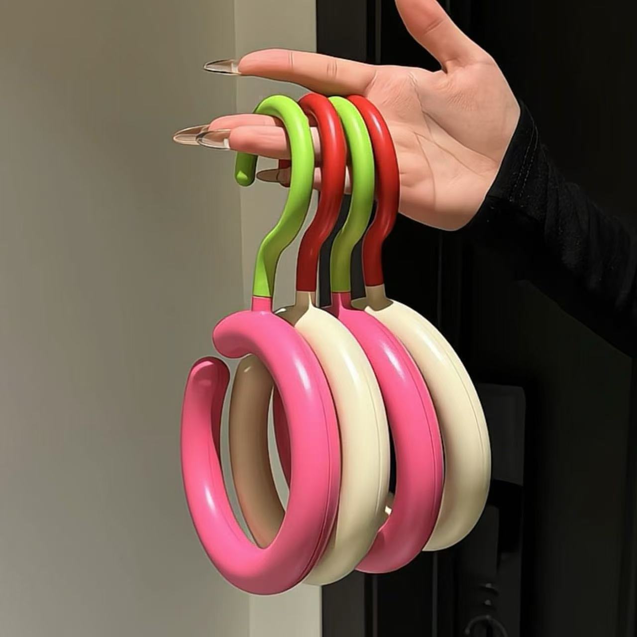 Colorful hooks hanging from a door handle