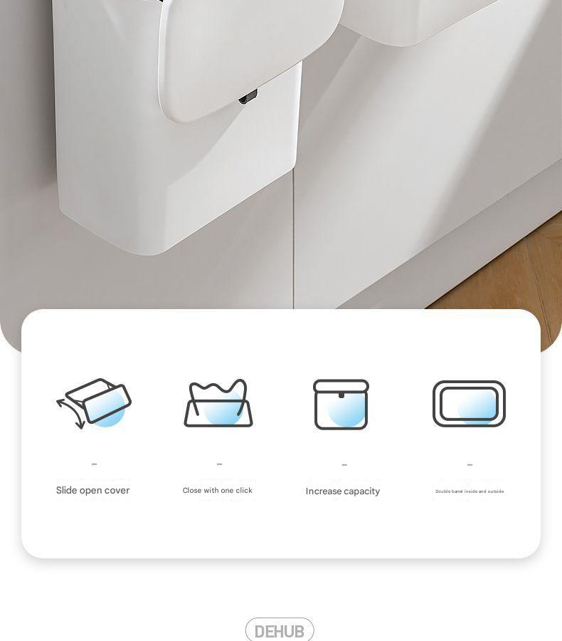 Control panel with icons and text for a DEHUB product on a white background