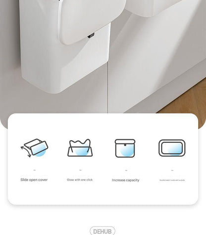 Control panel with icons and text for a DEHUB product on a white background