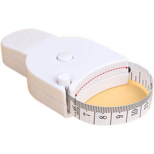 White fabric measuring tape with a circular design on a white background