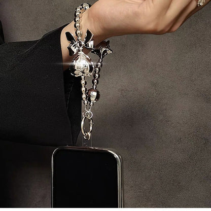 Mobile Phone Case Heart Keychain with Transparent Clip – Silver & Red Charm Bracelet Holder by India Dealz