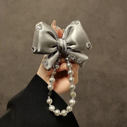 Luxury Bow Pearl Keychain with Transparent Clip – Mobile Phone Case Charm