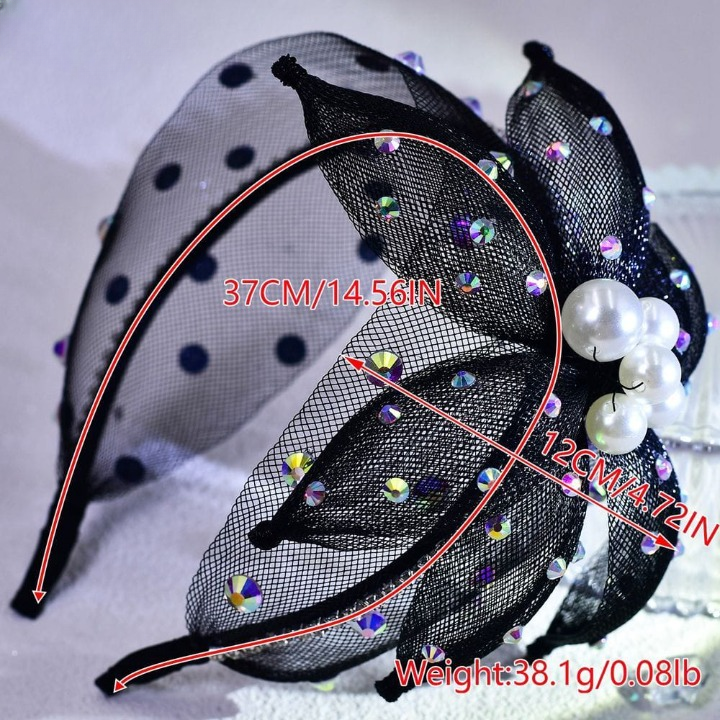 Flower Butterfly Black Headband with Pearls & Rhinestones – Elegant Party & Wedding Hair Accessory | India Dealz