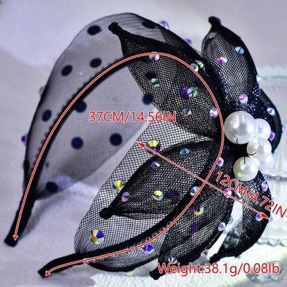 Flower Butterfly Black Headband with Pearls & Rhinestones – Elegant Party & Wedding Hair Accessory | India Dealz