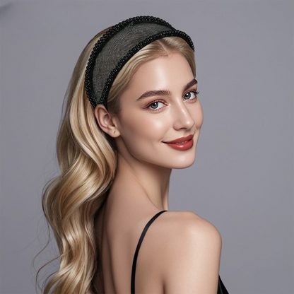Light Luxury Black Mesh Diamond Headband – Wide Crystal Rhinestone Hair Accessory for Women (White & Black) | India Dealz