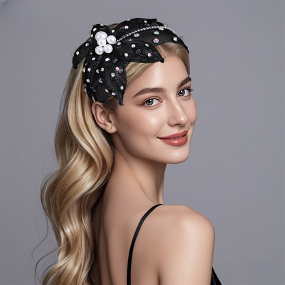 Flower Butterfly Black Headband with Pearls & Rhinestones – Elegant Party & Wedding Hair Accessory | India Dealz