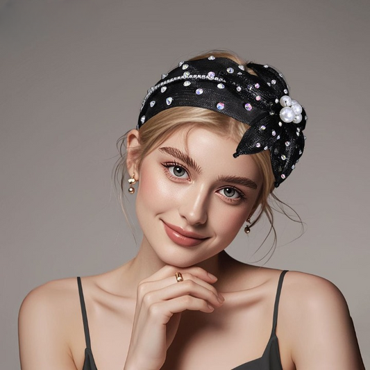 Flower Butterfly Black Headband with Pearls & Rhinestones – Elegant Party & Wedding Hair Accessory | India Dealz