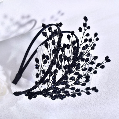 Fairy Black Baroque Headband – Elegant Gothic Crystal Beaded Hair Accessory for Women
