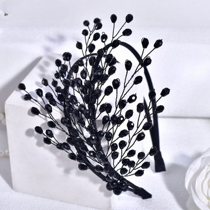 Fairy Black Baroque Headband – Elegant Gothic Crystal Beaded Hair Accessory for Women