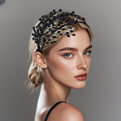 Fairy Black Baroque Headband – Elegant Gothic Crystal Beaded Hair Accessory for Women