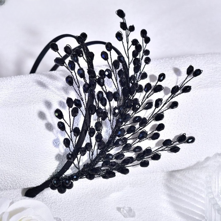 Fairy Black Baroque Headband – Elegant Gothic Crystal Beaded Hair Accessory for Women