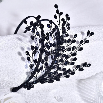 Fairy Black Baroque Headband – Elegant Gothic Crystal Beaded Hair Accessory for Women