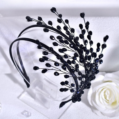 Fairy Black Baroque Headband – Elegant Gothic Crystal Beaded Hair Accessory for Women