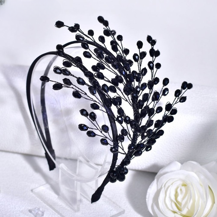 Fairy Black Baroque Headband – Elegant Gothic Crystal Beaded Hair Accessory for Women