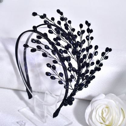 Fairy Black Baroque Headband – Elegant Gothic Crystal Beaded Hair Accessory for Women