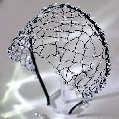 Beaded Hollow Crystal Headband – Elegant Wide Bridal Rhinestone Hair Accessory
