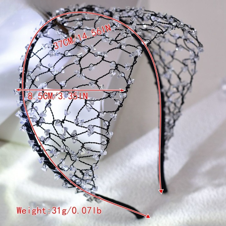 Beaded Hollow Crystal Headband – Elegant Wide Bridal Rhinestone Hair Accessory