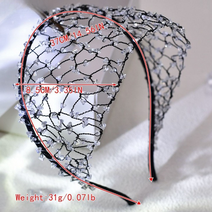 Beaded Hollow Crystal Headband – Elegant Wide Bridal Rhinestone Hair Accessory