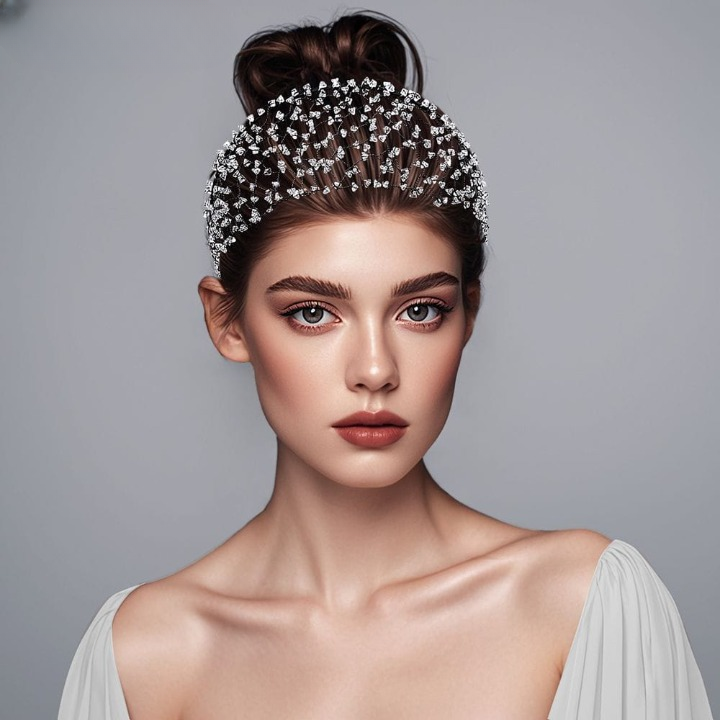 Beaded Hollow Crystal Headband – Elegant Wide Bridal Rhinestone Hair Accessory