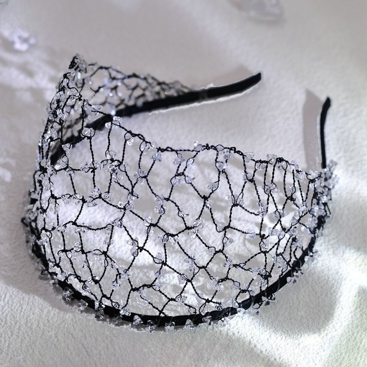 Beaded Hollow Crystal Headband – Elegant Wide Bridal Rhinestone Hair Accessory
