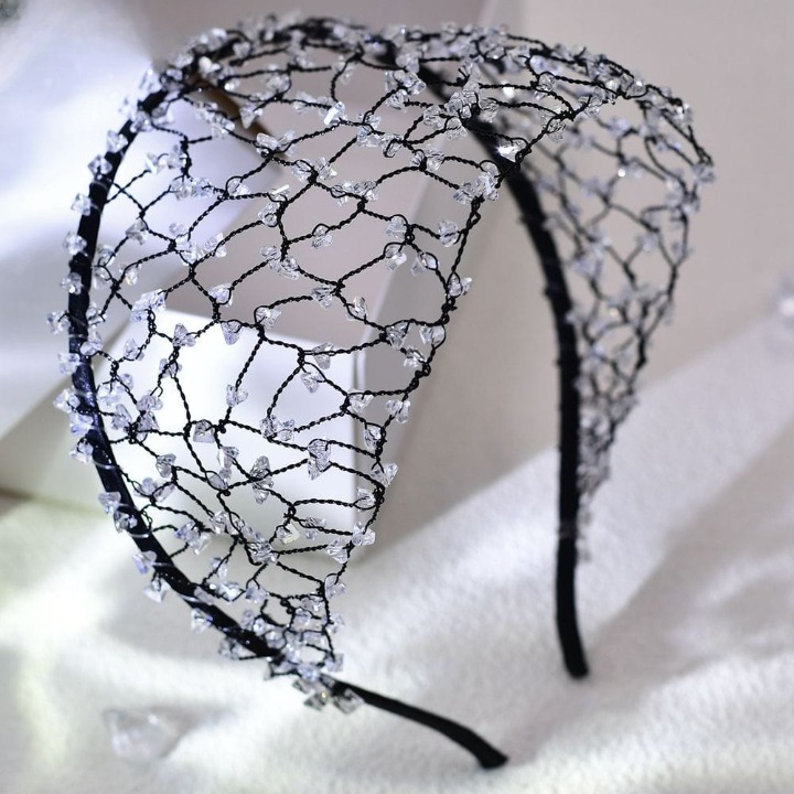 Beaded Hollow Crystal Headband – Elegant Wide Bridal Rhinestone Hair Accessory