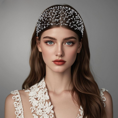 Beaded Hollow Crystal Headband – Elegant Wide Bridal Rhinestone Hair Accessory