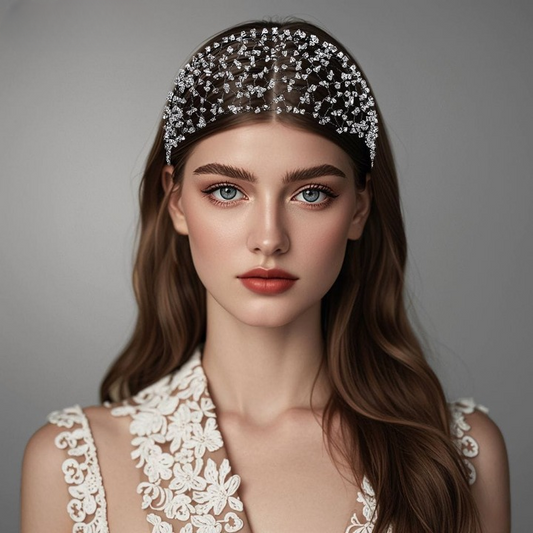 Beaded Hollow Crystal Headband – Elegant Wide Bridal Rhinestone Hair Accessory