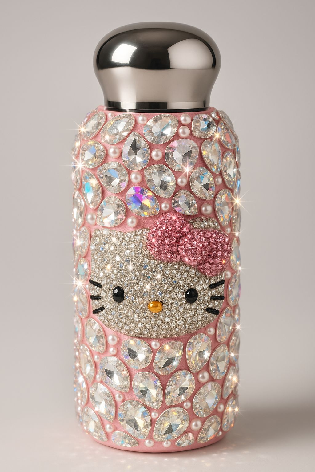 Luxury Crystal Rhinestone Kitty Cat  Bottle – Sparkling Bling Stainless Steel Water Bottle (Pink/Blue)