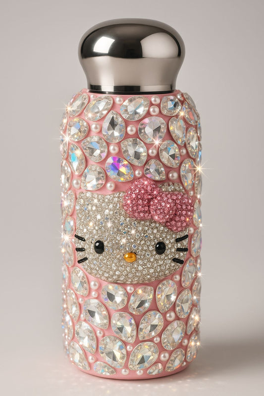Luxury Crystal Rhinestone Kitty Cat  Bottle – Sparkling Bling Stainless Steel Water Bottle (Pink/Blue)