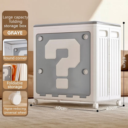 Foldable storage box with question mark design on a wooden floor, featuring GFAYE branding.