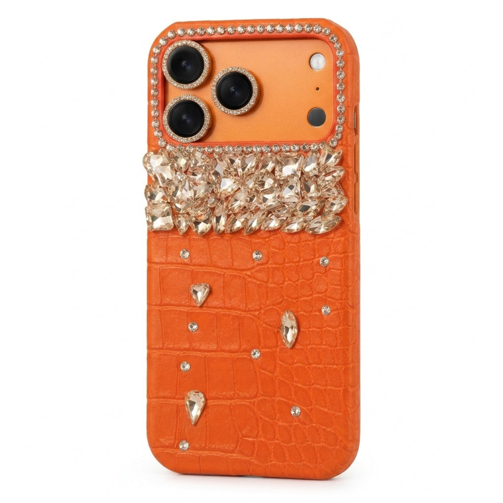 Aurelia Crystal Cascade Croc-Texture Luxury Case for iPhone 17 Pro & 17 Pro Max