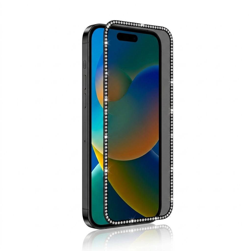 Diamond-Edged Privacy & HD Screen Protector for iPhone | Crystal Border, Anti-Spy, Full Coverage Glass