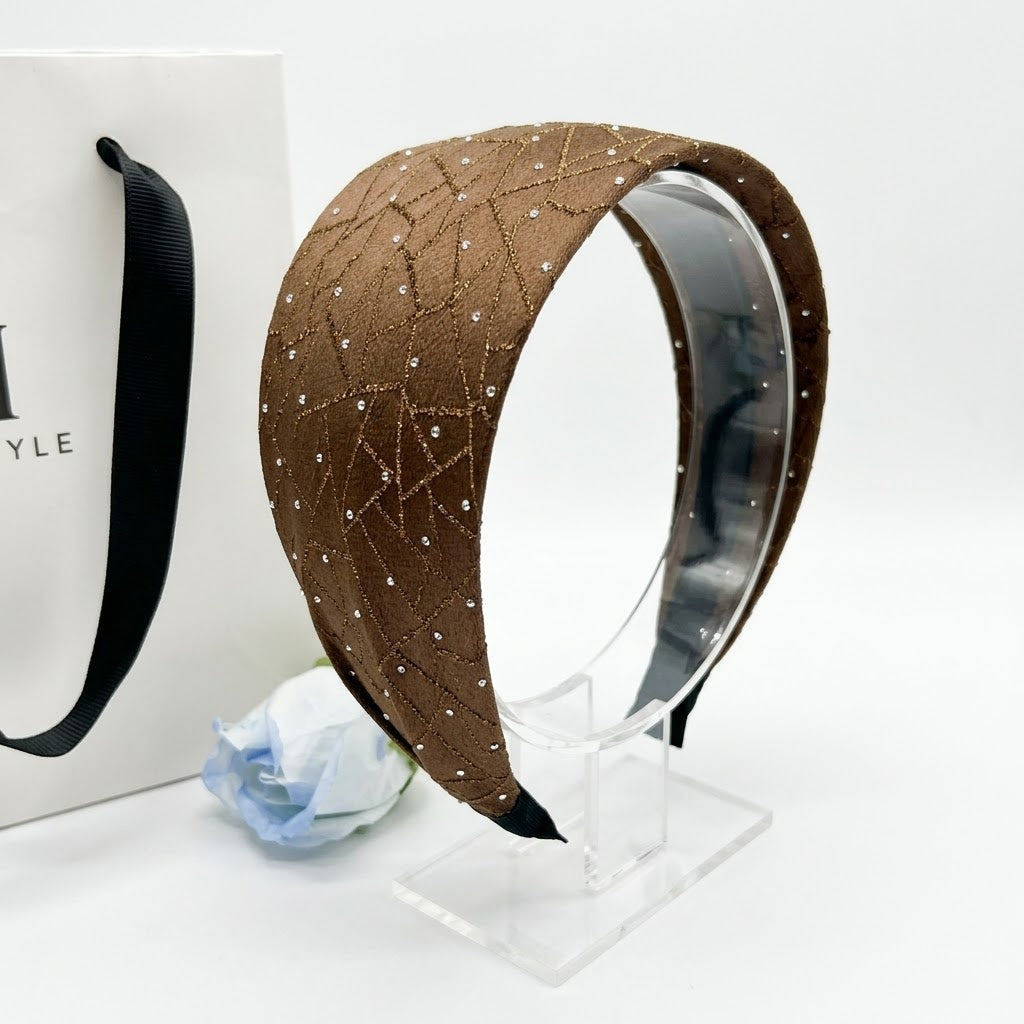 Crystal Studded Wide Headband – Luxury Textured Fabric Hairband