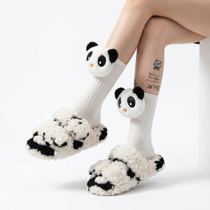 Cute 3D Panda Socks – White & Black Plush Cartoon Animal Socks for Women & Girls