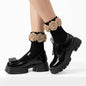 Flower Socks – Black & White Ankle Socks with 3D Rose Embroidery, Cute Vintage Korean Style