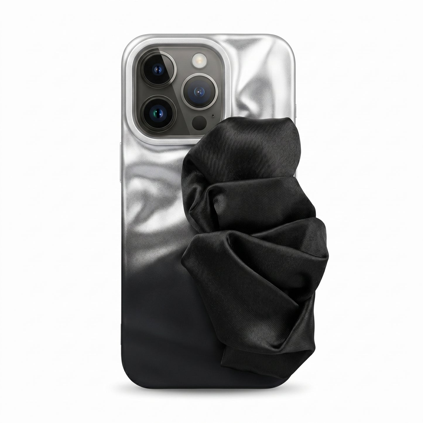 Silk Wristband Mobile Case – Gray & Black | Shockproof Grip Cover for iPhones