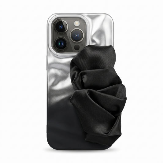 Silk Wristband Mobile Case – Gray & Black | Shockproof Grip Cover for iPhones