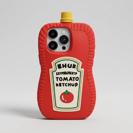 Funny Ketchup Bottle iPhone Case | 3D Silicone Food Cover for iPhone 14, 15, 16 Series