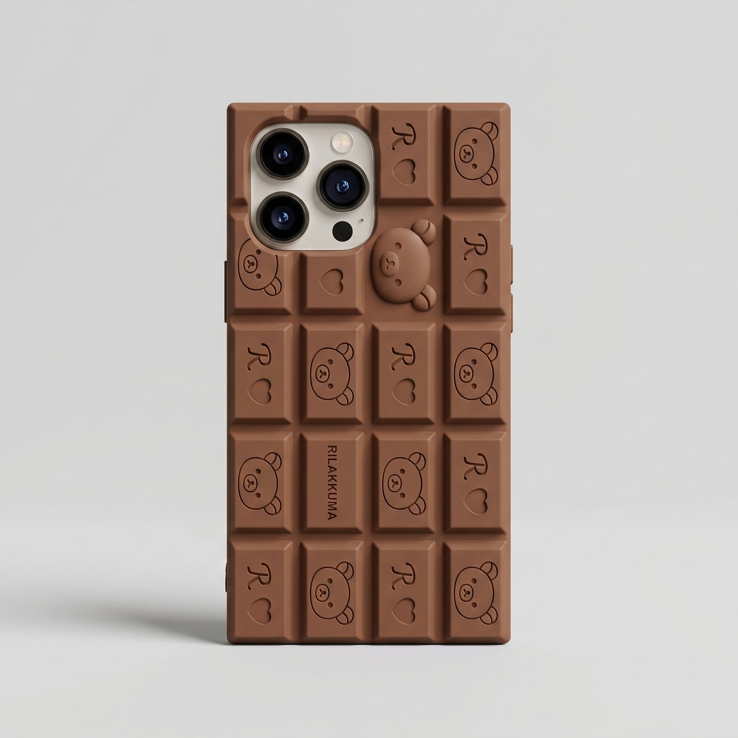 Chocolate Bar iPhone Case | Cute 3D Rilakkuma Silicone Cover for iPhone 14, 15, 16 Series