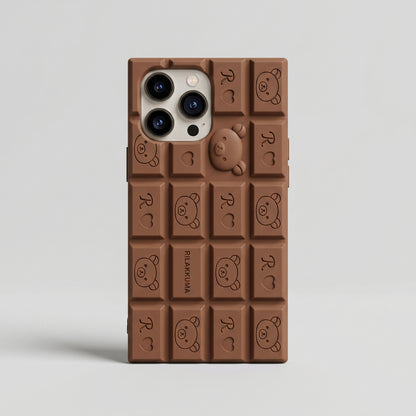 Chocolate Bar iPhone Case | Cute 3D Rilakkuma Silicone Cover for iPhone 14, 15, 16 Series