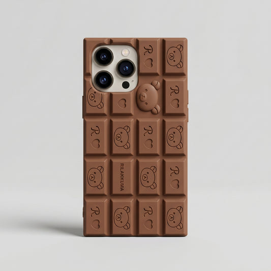 Chocolate Bar iPhone Case | Cute 3D Rilakkuma Silicone Cover for iPhone 14, 15, 16 Series
