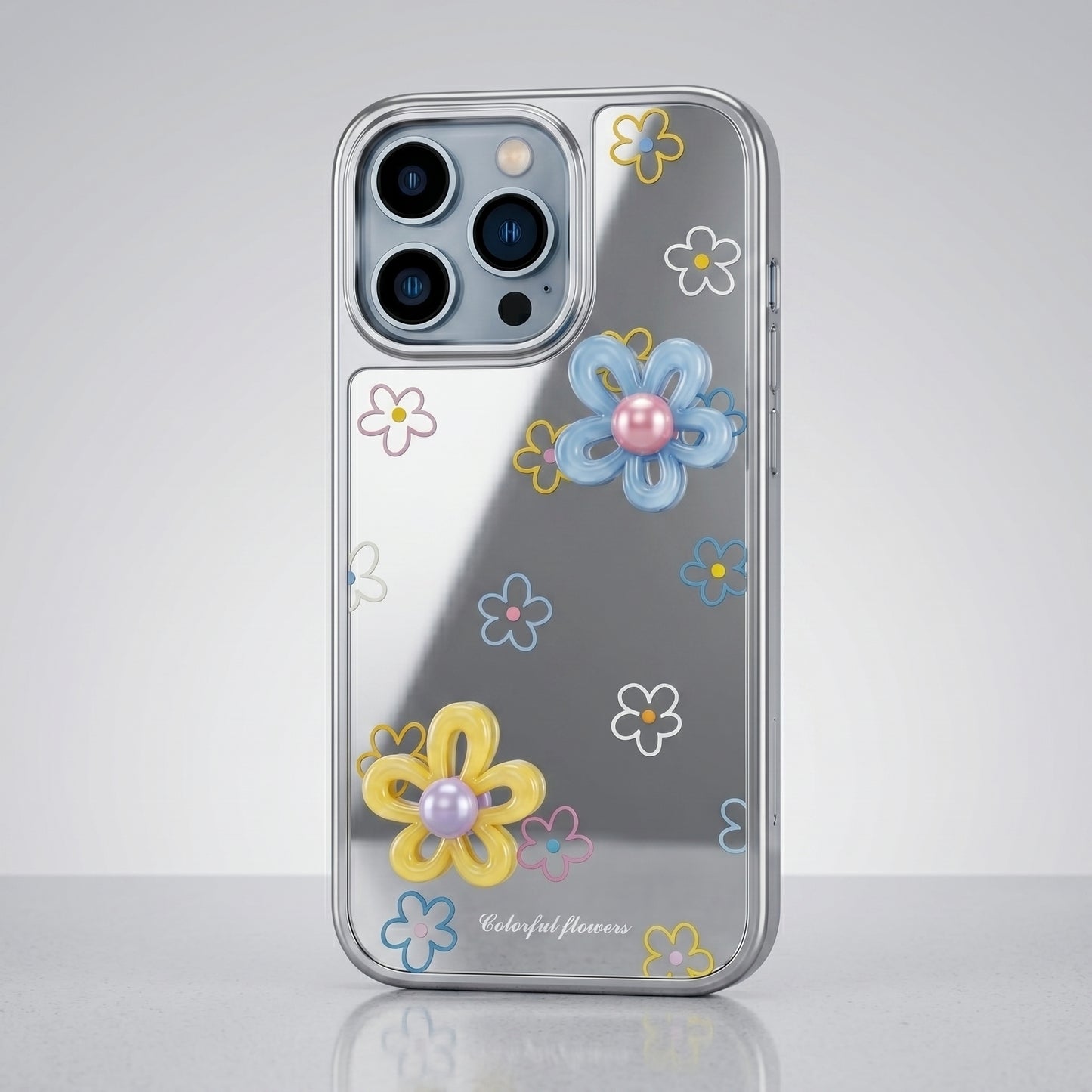 3D Mirror Flower iPhone Case | Cute Glossy Floral Cover for iPhone 14, 15, 16 Series