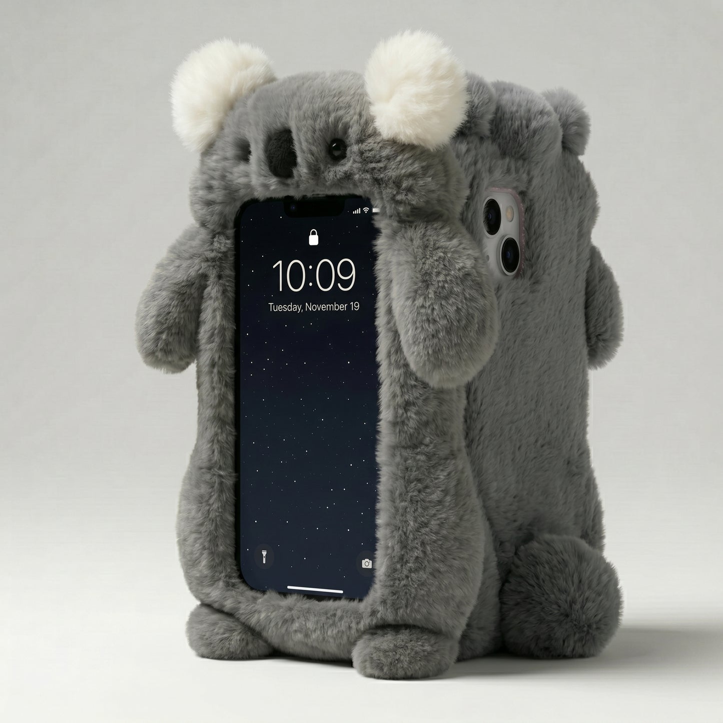 Fluffy Koala Plush iPhone Case | Soft Warm Fur Cover for iPhone 14, 15, 16 Series