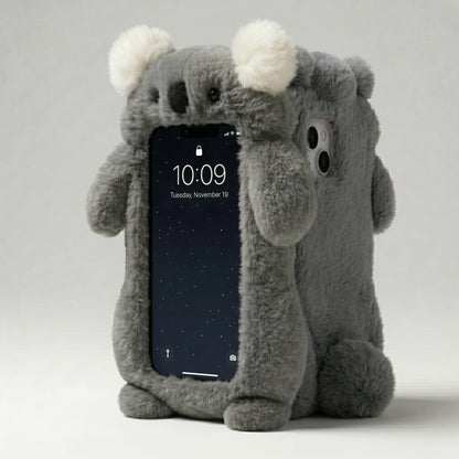 Fluffy Koala Plush iPhone Case | Soft Warm Fur Cover for iPhone 14, 15, 16 Series