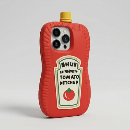 Funny Ketchup Bottle iPhone Case | 3D Silicone Food Cover for iPhone 14, 15, 16 Series
