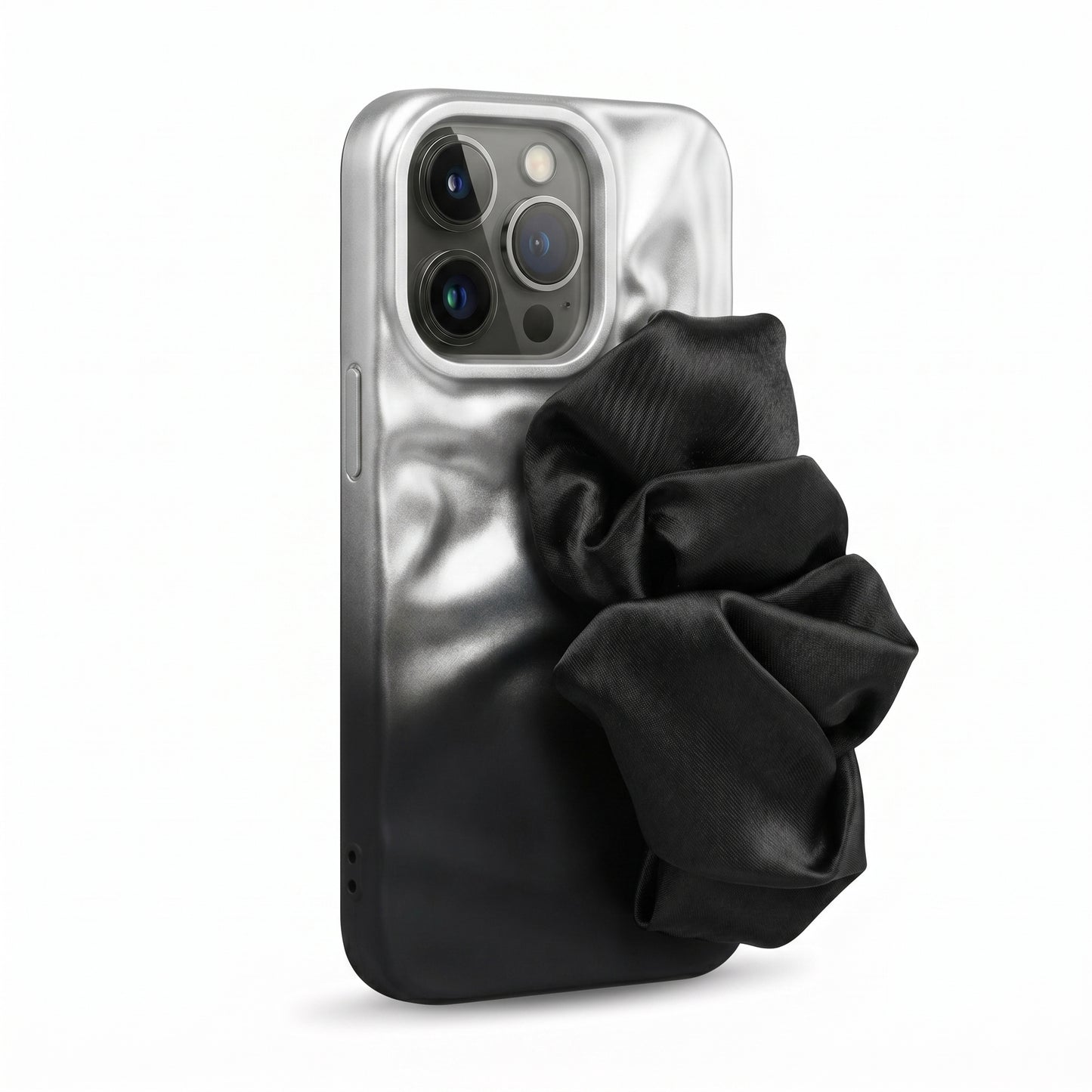 Silk Wristband Mobile Case – Gray & Black | Shockproof Grip Cover for iPhones