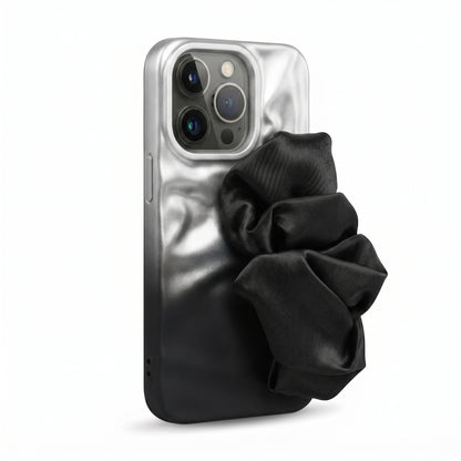 Silk Wristband Mobile Case – Gray & Black | Shockproof Grip Cover for iPhones