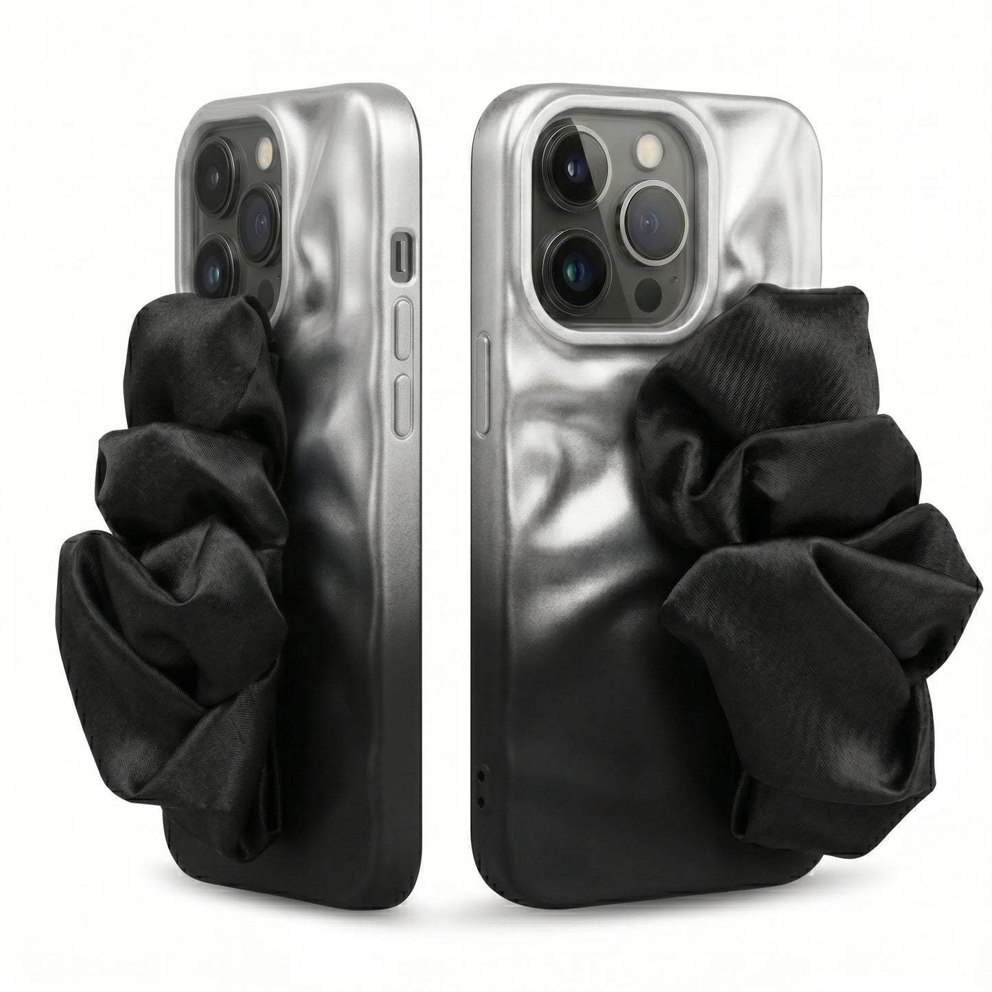 Silk Wristband Mobile Case – Gray & Black | Shockproof Grip Cover for iPhones